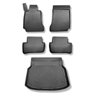 Abbildung von Mossa Set TPE Fußmatten Auto + Kofferraumwanne kompatibel mit Mercedes Benz C Klasse W204 Coupé (06.2011 09.2014) schwarz Automatten Autoteppiche Kofferraummatte rutschfest Schutzmatte G