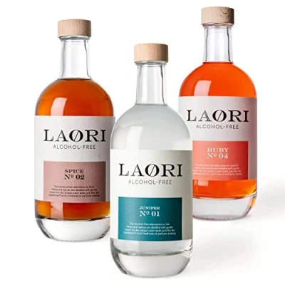 Abbildung von Laori Juniper 01 &amp; Spice 02 Ruby 04 alkoholfreie Alternativen zu Gin Rum Aperitif Perfekt für Cocktails Longdrinks Probier Set vegan kalorienarm 3x500 ml