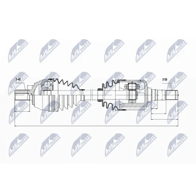 Abbildung von NTY NPW VV 036 Antriebswelle Vorderachse links 590 MPS6 Getriebeautomatik 6 Gang FORD: S Max Mk1, Galaxy Mk2 MPV, MONDEO 4 Turnier, VOLVO: V60 I