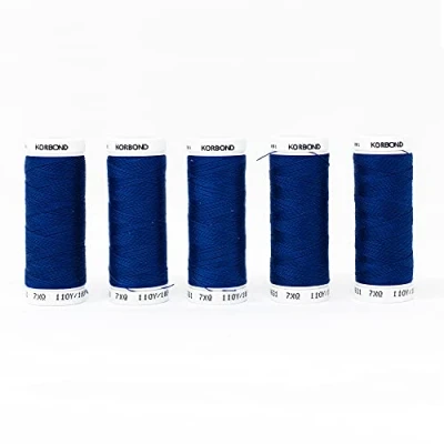 Abbildung von Korbond, saphirblau, 500 m Faden aus Polyester, 5 x 100 Spulen, für Handnäh und Nähmaschinen, kein Schrumpfen, ideal zum Flicken, Schneidern, Quilten, Basteln, Reparaturen Verschönern, 500m