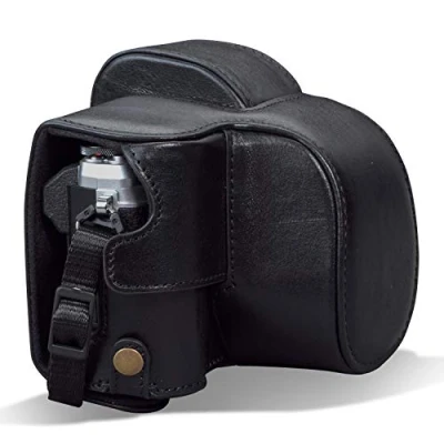 Abbildung von MegaGear MG1932 Ever Ready Echtleder Kameratasche mit Trageriemen kompatibel Olympus OM D E M10 Mark IV Schwarz