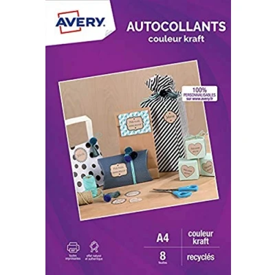 Abbildung von Avery 8 Aufkleber A4 Aspekt Kraftpapier Tintenstrahldrucker