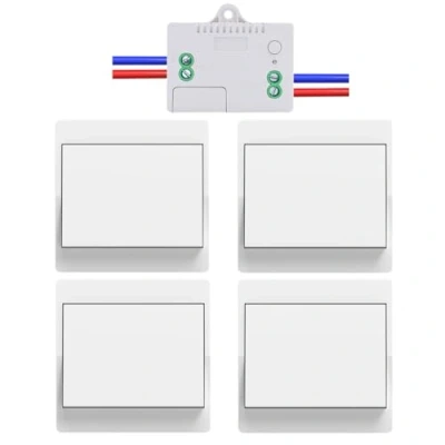 Abbildung von Cerhot funk lichtschalter 4er set outdoor funkschalter 230v lichttaster wandschalter fernbedienung batterielos kabellose funktaster für Lichter (EU 1Gang 4V1 A)