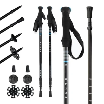 Abbildung von KADVA Trekkingstöcke SAJAMA in Blau, verstellbare Größe 65 135 cm, Griff aus PP, TPR und Eva Schaum für hohen Benutzerkomfort, Stöcke Aluminium, robust widerstandsfähig gegen Beschädigungen