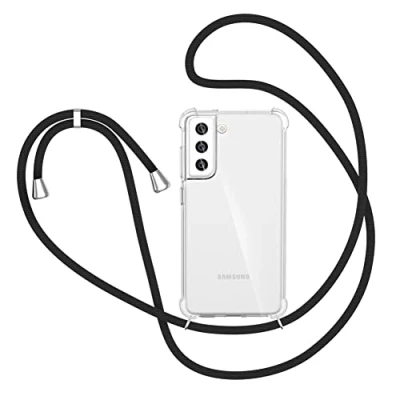 Abbildung von XTCASE Handykette für Samsung Galaxy S22 Hülle, Smartphone Necklace Handyhülle mit Band Transparent Schutzhülle Stossfest Schnur Case zum Umhängen in Schwarz