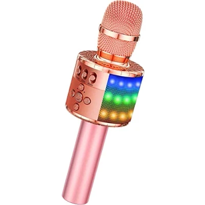 Abbildung von BONAOK Karaoke Mikrofon Kinder, Sing für Kinder,Heim KTV Bluetooth Maschine,Tragbarer Kinder Maschinen,Party Lautsprecher Smartphone PC(Q78 Roségold Plus)