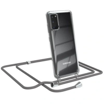 Abbildung von EAZY CASE Handykette kompatibel mit Samsung Galaxy S20 / 5G Handyhülle Umhängeband, Handykordel Schutzhülle, Silikonhülle, Hülle Band, Stylische Kette für Smartphone, Anthrazit