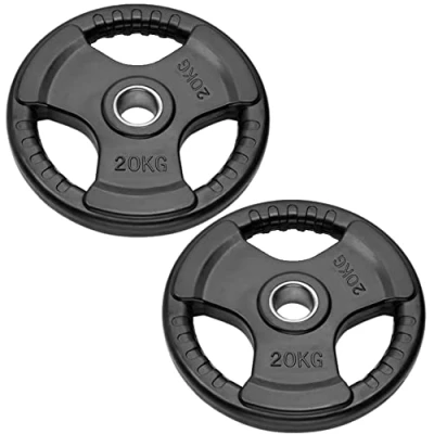 Abbildung von Olympische Hantelscheiben für Langhanteln und Kurzhanteln Bumper Plates mit 50 mm Loch, gummierte Gewichtsscheiben von 2,5 kg bis 20 (2 Scheiben à kg)