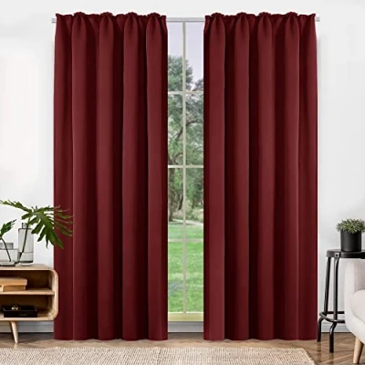 Abbildung von Deconovo Gardinen Blickdichte Dicke Vorhänge Lärmschutz mit Kräuselband Hitzeschutz Winter Vorhänge, 290x140 cm(HöhexBreite), Rot, 2er Set