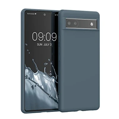 Abbildung von kwmobile Hülle kompatibel mit Google Pixel 6a weiches TPU Silikon Case Cover geeignet für kabelloses Laden Dunkler Schiefer