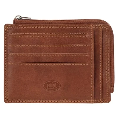 Abbildung von piké Kreditkartenetui Echt Leder Herren Slim Wallet mit Reißverschluss Mini Geldbörse flach Kartenetui kompakt &amp; dünn 022068