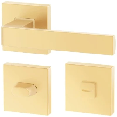 Abbildung von ERGO Gold Türbeschlag Türgriff für Badtüren WC, Messingfarben Matt, Eckig Drückergarnitur, Türbeschlag, Türklinke Schwarz, Türdrücker