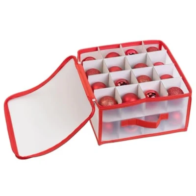 Abbildung von infactory Weihnachtsaufbewahrung: Aufbewahrungsbox für 32 Christbaumkugeln bis 6 cm, Tragegriffe (Weihnachtsschmuck Aufbewahrungsbox, Aufbewahrung Weihnachtskugeln, Weihnachtsdeko)