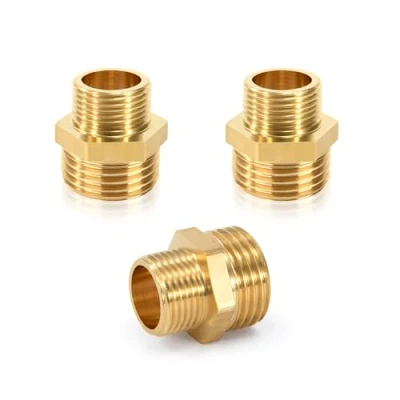 Abbildung von Doppelnippel Reduziert Messing 1/2&quot; AG x 3/8&quot; Hexagon Reduzierstück, Reduzierung Adapter, Beidseitig Außengewinde Rostfrei Anschlussnippel Trinkwasser Geeignet (3 Stück)