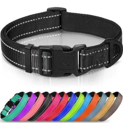 Abbildung von Joytale Halsband Hund, Gepolstertes Hundehalsband Breit aus Neopren Nylon Verstellbar für Welpen, Weich und Reflektierend Hundehalsbänder, XS,Schwarz