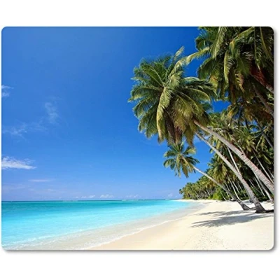Abbildung von Mauspad/Mouse Pad aus Textil mit Rückseite Kautschuk rutschfest für alle Maustypen Motiv: Traumstrand Palmen 01