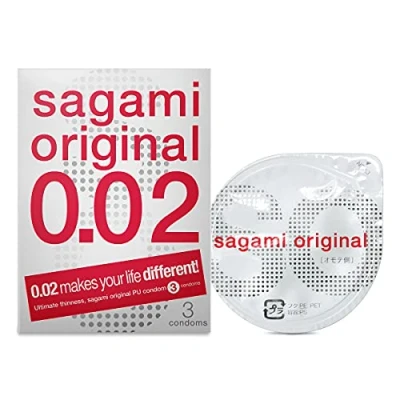 Abbildung von Sagami Kondome Original 0.02 für Latex Allergiker geeignet, Packung mit, 3 St., latexfreie Kondome, ultradünne japanische