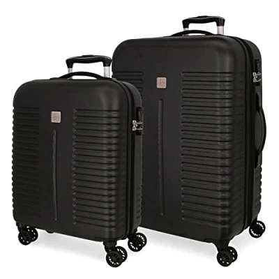 Abbildung von Roll Road India Koffer Set, schwarz, 55/70 cm, starr, ABS Kombinationsverschluss, seitlich, 112 l, 6,56 kg, 4 Räder, Handgepäck