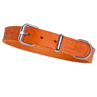 Abbildung von FREUDENTIER Hundehalsband Leder Alsterufer Kollektion Lederhalsband für kleine, mittelgroße &amp; große Hunde aus zertifiziertem Fettleder Handmade in EU (Sunset Orange, 20,5 27cm Halsumfang)