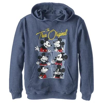 Abbildung von Disney Characters Boxed Mickey Boy&#039;s Hooded Pullover Fleece, Navy Blue Heather, Small