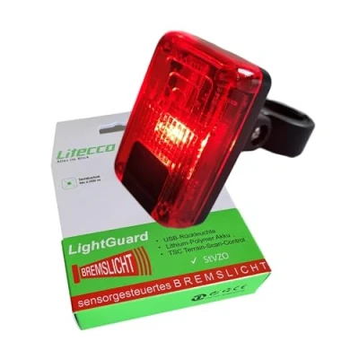 Abbildung von LED Akku Rücklicht mit Bremslicht Litecco LightGuard intelligente Rückleuchte AkkuUSB