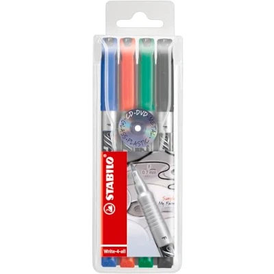 Abbildung von Permanent Marker STABILO Write 4 all fein 4er Pack blau, rot, grün, schwarz