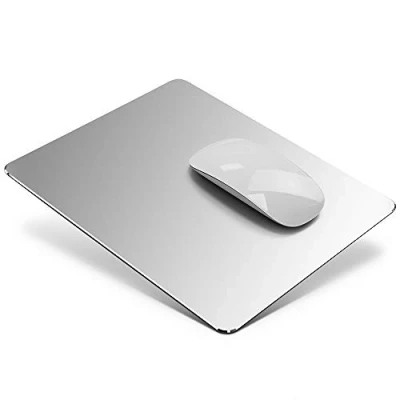 Abbildung von HONKID Aluminium Metall Mauspad Gaming Mouse Pad Mausunterlage, mit Glatter Präzisionsoberfläche und Rutschfester Gummibasis für Laser /optische Maus,Silber (24x20x0,3cm)