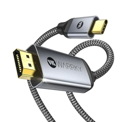Abbildung von WARRKY USB C auf HDMI Kabel, 4K 60Hz 2K 144Hz Thunderbolt 3/4 Konverter, [HDR, 2.0] Kompatibel mit iPhone 15 Serie, MacBook Pro/Air, iPad Mini 6/Pro/Air, Galaxy S8 zu S24, usw 1.8M
