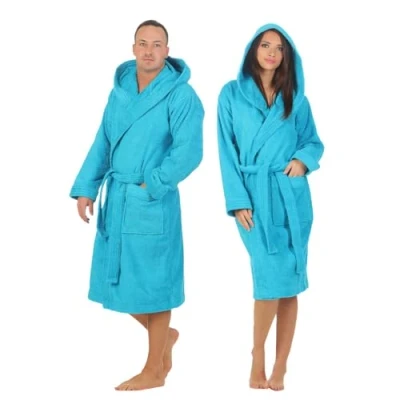 Abbildung von CLASS HOME COLLECTION Unisex Bademantel Kapuzenbademantel Kapuze 100% Baumwolle Frottee, klassisch, Baumwolle, Kapuze, Gürtel, Mit zwei aufgesetzten Taschen und Bindegürtel