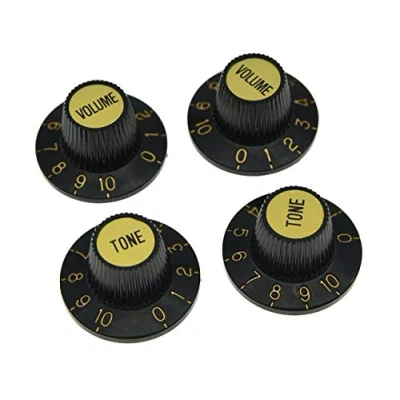 Abbildung von KAISH 4x Black with Silver Cap LP Guitar Witch Hat Knobs Top Knob for Epiphone Les Paul SG