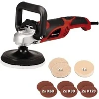 Abbildung von Einhell Poliermaschine CC PO 1100/150 E, (Set, 10 tlg., inkl. umfangreichem Polier und Schleifzubehör), Polieren Schleifen in einem Gerät, max. 3500 U/min, Koffer