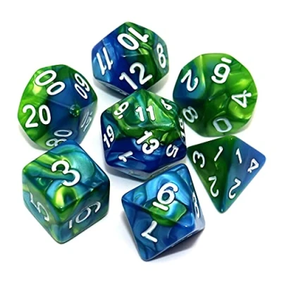 Abbildung von Creebuy DND Spielwürfel Set, polyedrische Würfel, für Dungeon und Dragons, D&amp;D, Pathfinder, Rollenspiele, RPG, mit Würfelbeutel, Blau Grüntöne