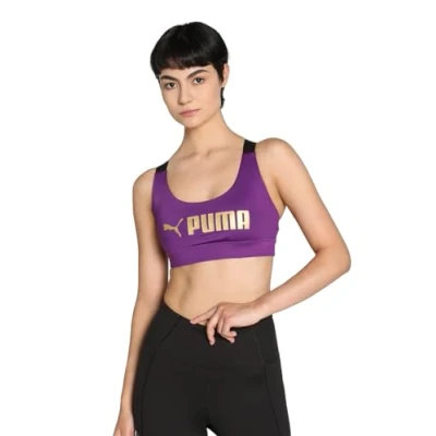 Abbildung von Puma MID Impact FIT BRA Sportbh mit mittlerer Stützkraft, Damen, Größe: Small, Purple pop/gold