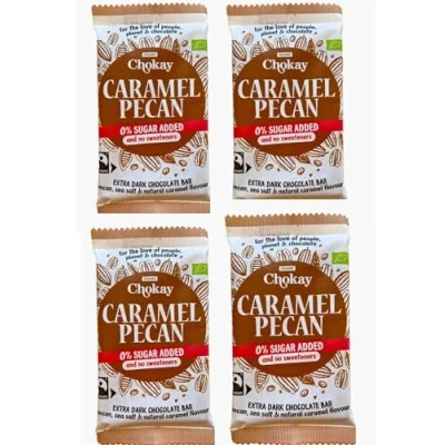 Abbildung von Chokay BIO Bar 4er SET CARAMEL PECAN Belgische Zartbitter Schokolade mit Pecannüssen, Meersalz und natürlichem Karamellaroma VEGAN, GLUTENFREI &amp; FAIR TRADE 4x70g