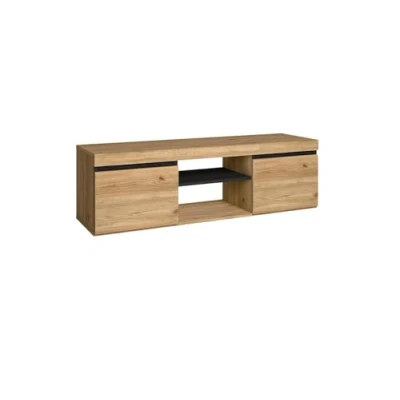Abbildung von Skraut Home TV Schrank Naturemodell 140 x 40 41 cm Beistellschrank 2 Türen und 1 zentrales Regal Nordischer Stil Melamin Eiche Schwarz