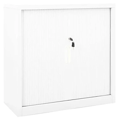 Abbildung von vidaXL Schrank mit Schiebetür Büroschrank Aktenschrank Büromöbel Metallschrank Stahlschrank Lagerschrank Universalschrank Weiß 90x40x90cm Stahl