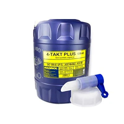 Abbildung von Motoröl MANNOL 4 Takt Plus API SL SAE 10W 40 teilsynthetisch 20 Liter Motorrad ÖL Motorradöl Roller inkl. Auslasshahn für Aprilia ATU BM W Cagiva Ducati Gilera Hon da Hyosung Italjet Kawasaki KT M