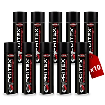 Abbildung von PRITEX Bremsenreiniger Spray 10 x 500 ml Auto Teilereiniger zur Entfettung von Bremsen, Kupplungen, Motor &amp; Maschinenteilen rückstandsfrei umweltneutral