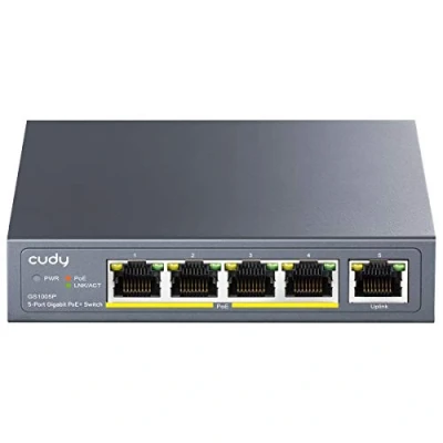 Abbildung von Cudy GS1005P Gigabit Ethernet Switch 5 Poe+ 60W Ports, 4 Ports 10/100/1000Mbps Poe+, Unmanaged, Keine zusätzliche Stromversorgung, 802.3af/at