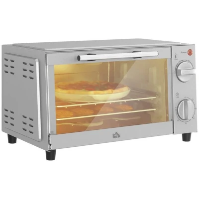 Abbildung von HOMCOM Minibackofen 9 L, 750W, mit Backblech, Grillrost, Temperaturbereich bis 230C, Timerfunktion, zum Grillen, Backen, Toasten, Edelstahl, Silber
