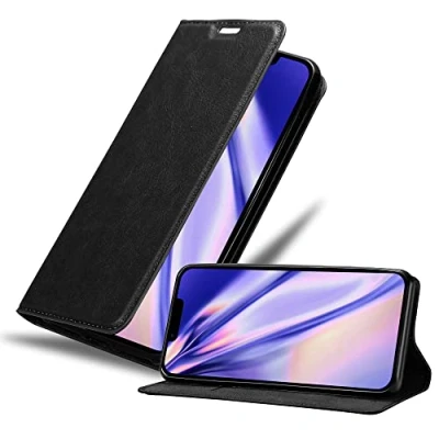 Abbildung von Cadorabo Hülle kompatibel mit Apple iPhone 14 aus Premium Kunst Leder Flip Klappbare Stoßfeste Magnetische [Standfunktion] [Kartenfächern] Cover für Tasche in Schwarz