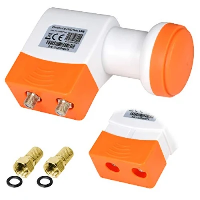 Abbildung von TechniSat Twin LNB digital ► 2 Teilnehmer Direkt Anschluss universal Phoenix CE UHD Full HD HDTV TV 3D 4K + Wetterschutz im Set mit F Stecker Vergoldet Gratis