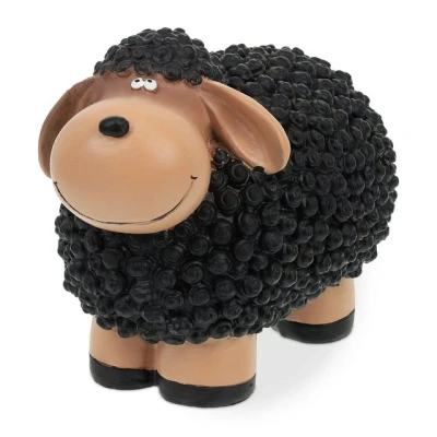 Abbildung von Relaxdays Gartenfigur Schaf, handbemalt, Dekoschaf wetterfest, HBT: 16 x 21 12,5 cm, Garten, Polyresin, schwarz braun