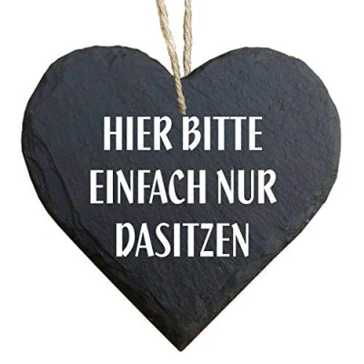 Abbildung von Homeyourself Herz Schieferherz Schiefer Schieferschild 10 x cm Hier Bitte einfach nur dasitzen schwarz Dekoschild Wandschild Schild Stein Geschenk