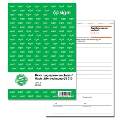 Abbildung von SIGEL GB515 Bewirtungsspesennachweis, 2seitig bedruckt, A5, 50 Blatt, aus nachhaltigem Papier