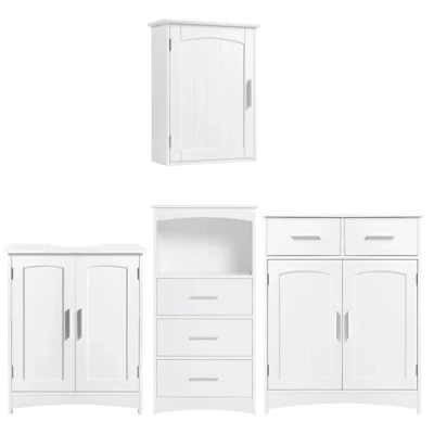 Abbildung von EUGAD Waschbeckenunterschrank, Unterschrank, Waschtischunterschrank, hängender Badezimmerschrank, Badschrank mit 2 Türen, 3 Schubladen 1 offenem Fach, Doppeltür, Weiß