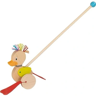 Abbildung von goki Schiebestab Schiebetier Punk Ente Holz natur ab 18 Monate, (Set, 2 tlg), auf Rollen, mit Platschfüßen
