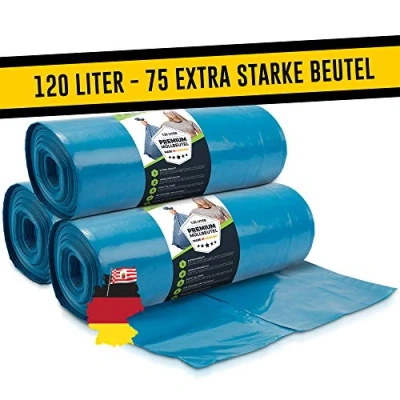 Abbildung von Müllsäcke 120L Blau 75 Stück Extrem Reißfest Abfallsäcke Abfall Beutel XXL Typ 100 Extra Müllbeutel 120 L 70 µ 700x1100 mm LDPE Großer Müllsack Liter Super Stark Mülltüten