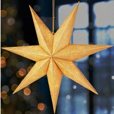 Abbildung von BRUBAKER 60 cm Weihnachtsstern für Innen Adventsstern mit E14 Fassung Hängend Fenster Leuchtstern zum Aufhängen Stern Set Weihnachten 3,5 m Kabel 3D Papierstern Deko Gold