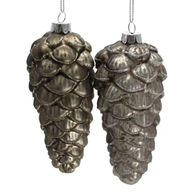 Abbildung von 2 Zapfen Taupe Grau mit Glitter Höhe 14cm Weihnachten Anhänger Baumschmuck Christbaumschmuck Weihnachtsdeko Dekoration Advent Deko Tannenbaum